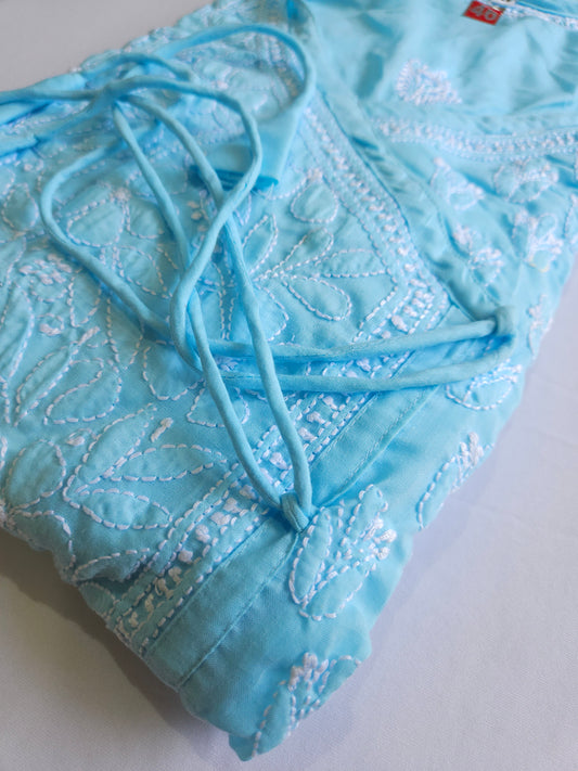 Soft Cotton Voil Angrakha Kurti (Firozi Blue)