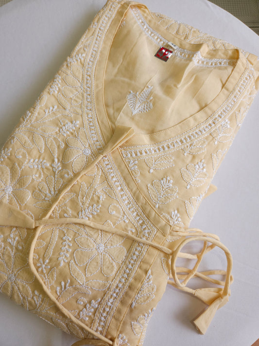 Soft Cotton Voil Angrakha Kurti (Beige)