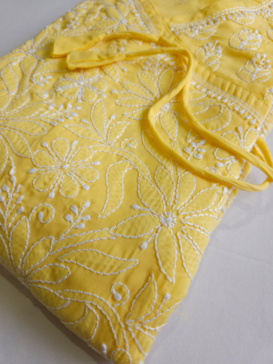 Soft Cotton Voil Angrakha Kurti (Butter Yellow)