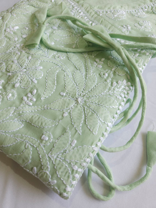 Soft Cotton Voil Angrakha Kurti (Sage Green)