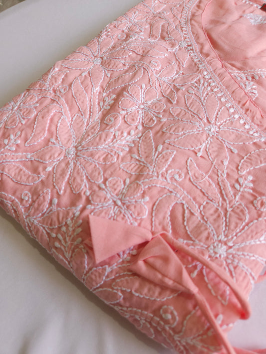 Soft Cotton Voil Angrakha Kurti (Dusty Pink)