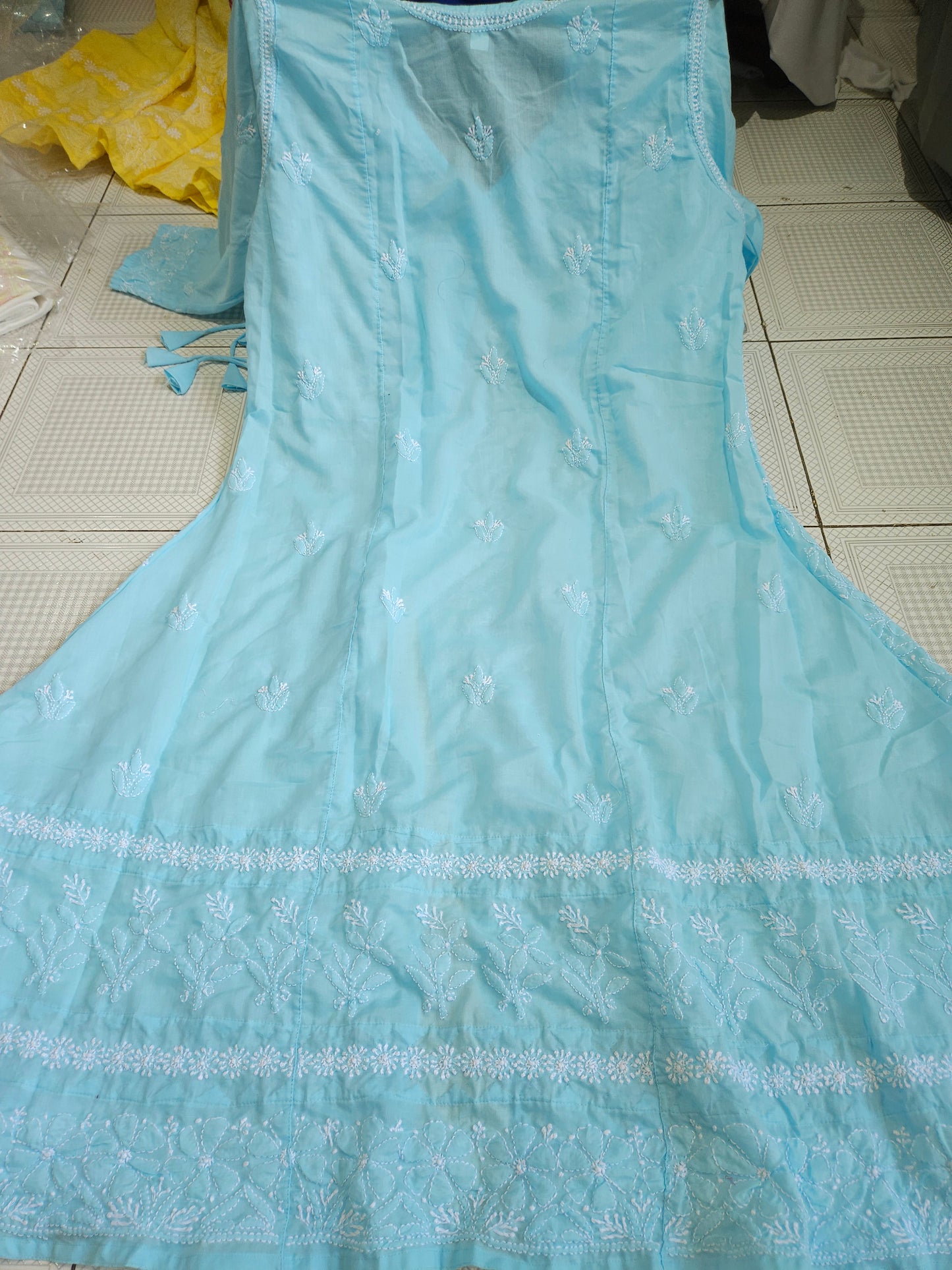 Soft Cotton Voil Angrakha Kurti (Firozi Blue)