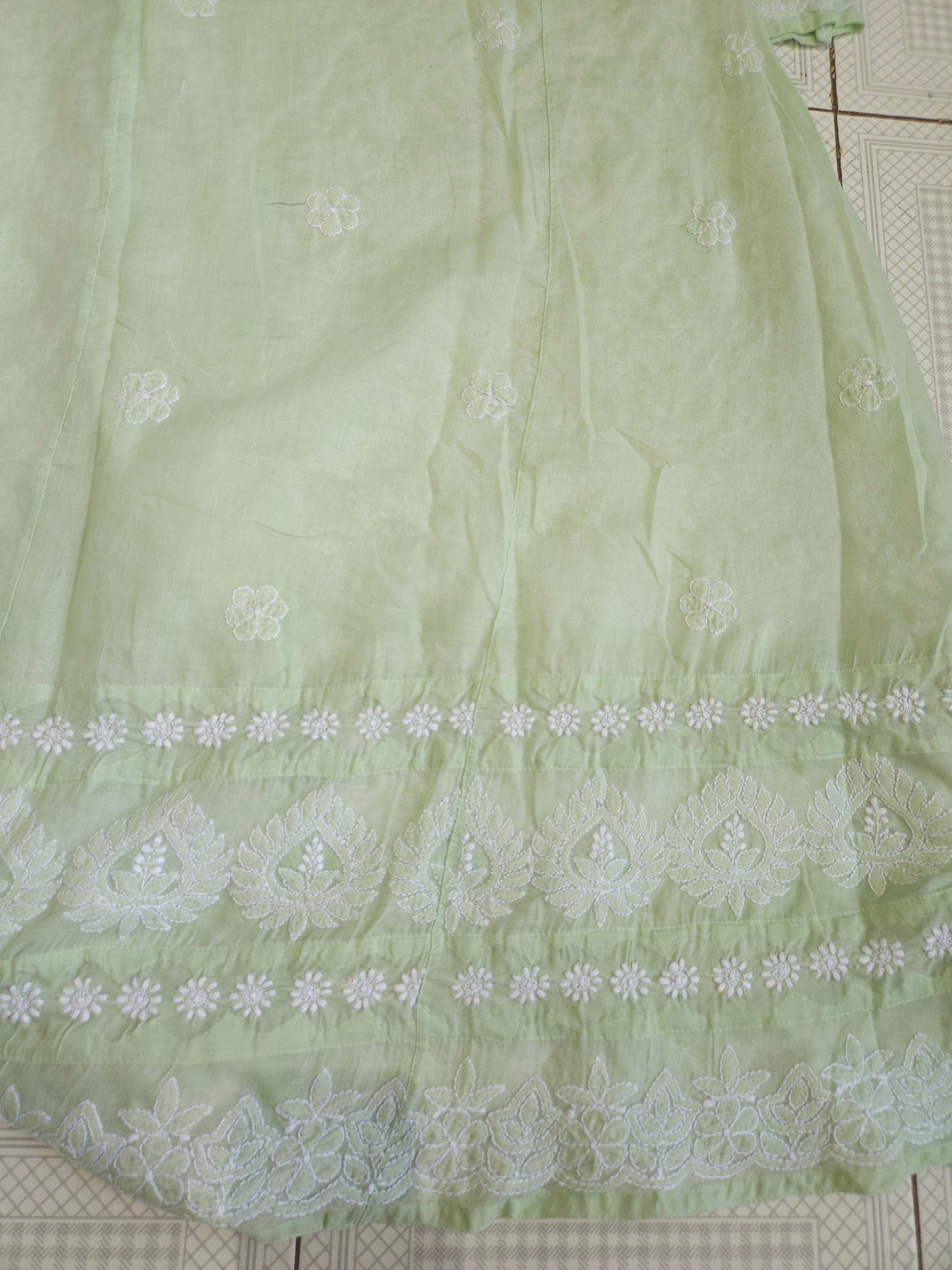 Soft Cotton Voil Angrakha Kurti (Sage Green)