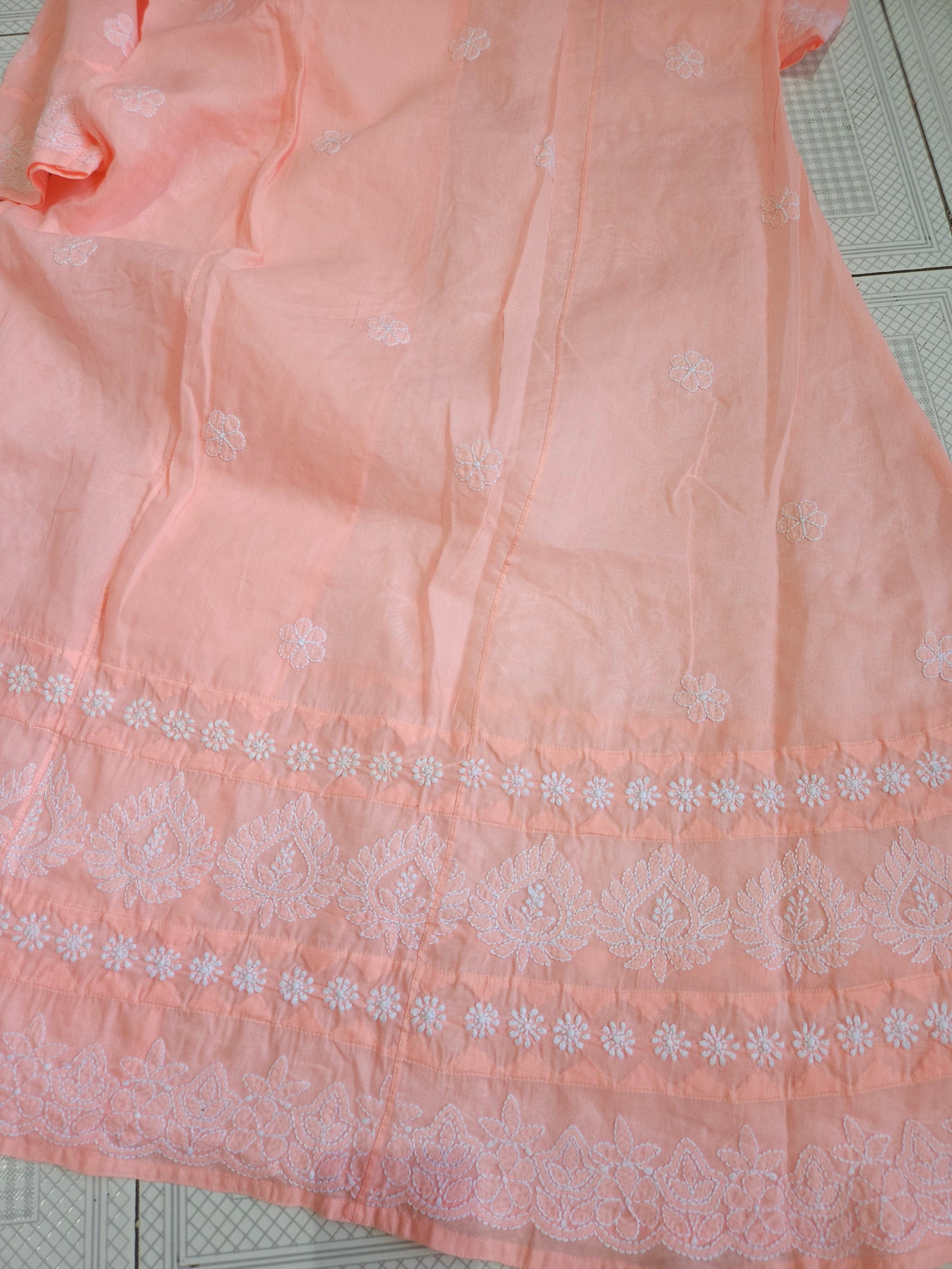 Soft Cotton Voil Angrakha Kurti (Gajari Peach)