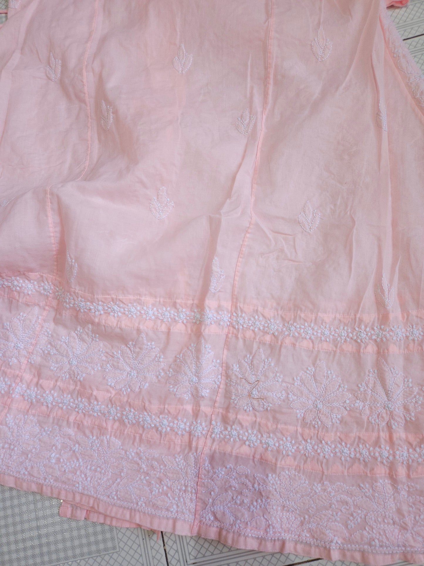 Soft Cotton Voil Angrakha Kurti (Soft Pink)
