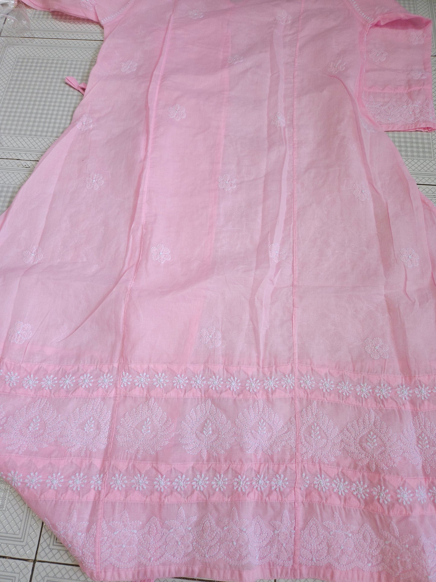 Soft Cotton Voil Angrakha Kurti (Bright Pink)