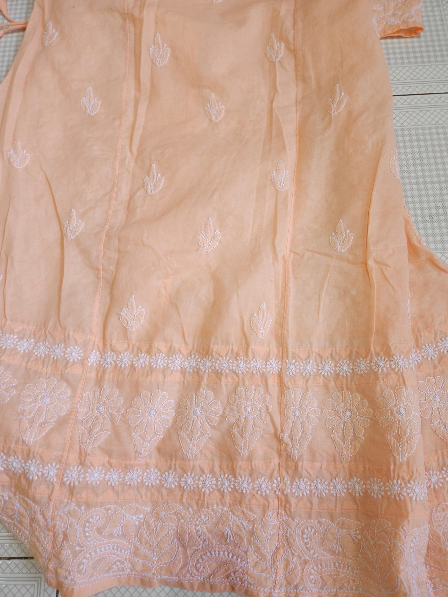Soft Cotton Voil Angrakha Kurti (Light Peach)