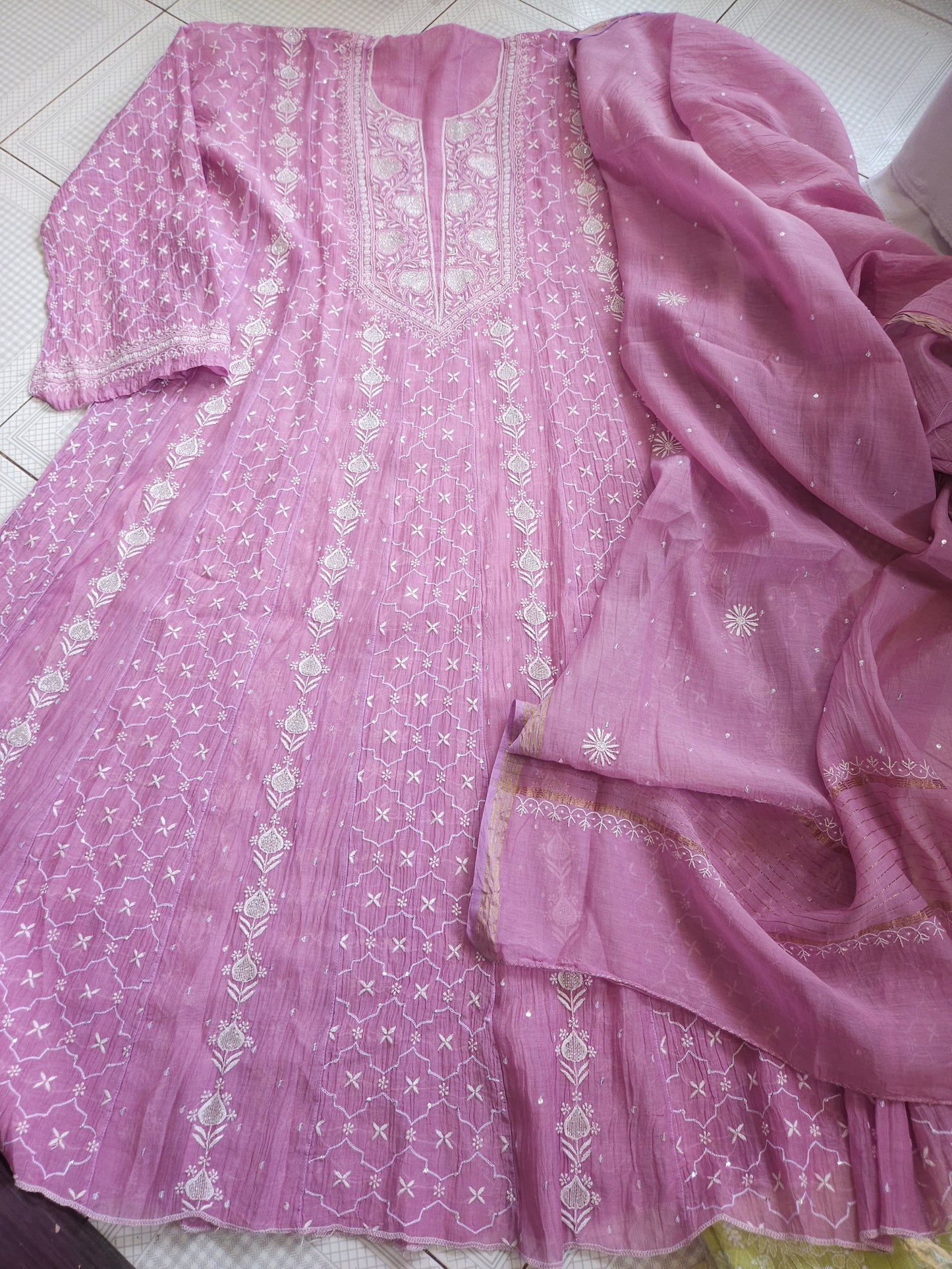 Malmal Chanderi 2piece Anarkali Ser