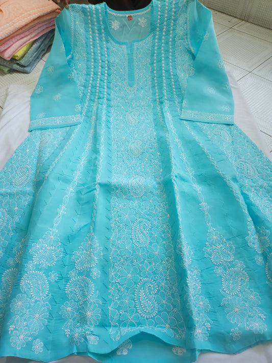 Cotton Voi Daraz Heavy Chikankari Anarkali Stitched
