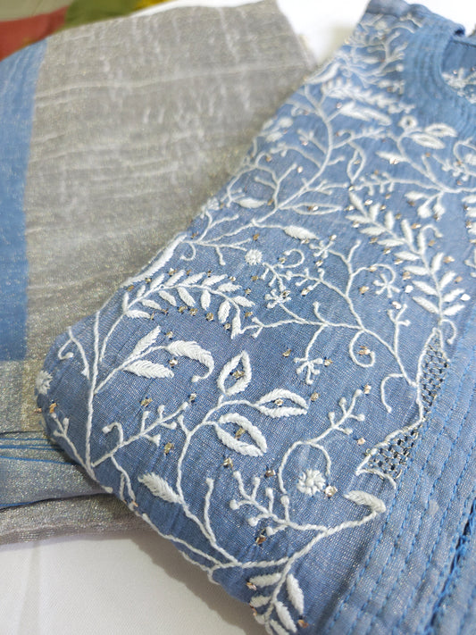 Pure Zari Tissue 2piece Chikankari Suit