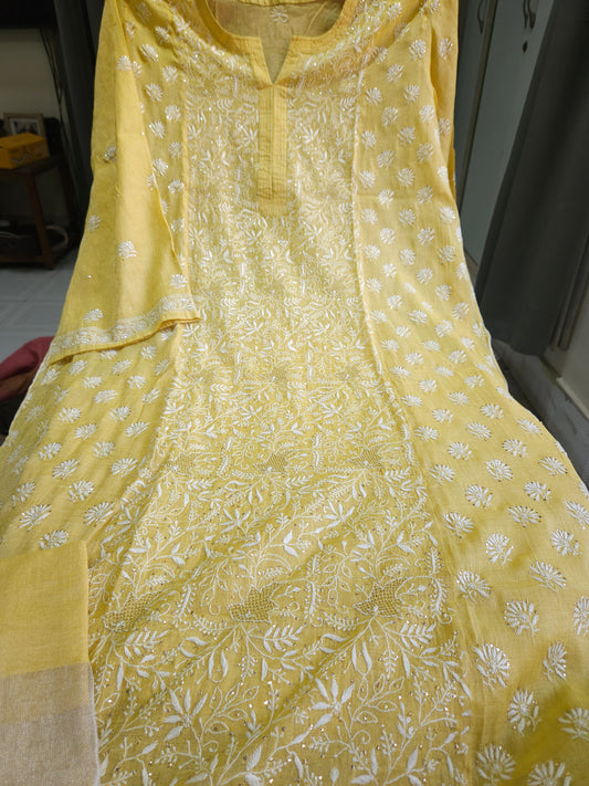 Pure Zari Tissue 2Piece Chikankari Suit