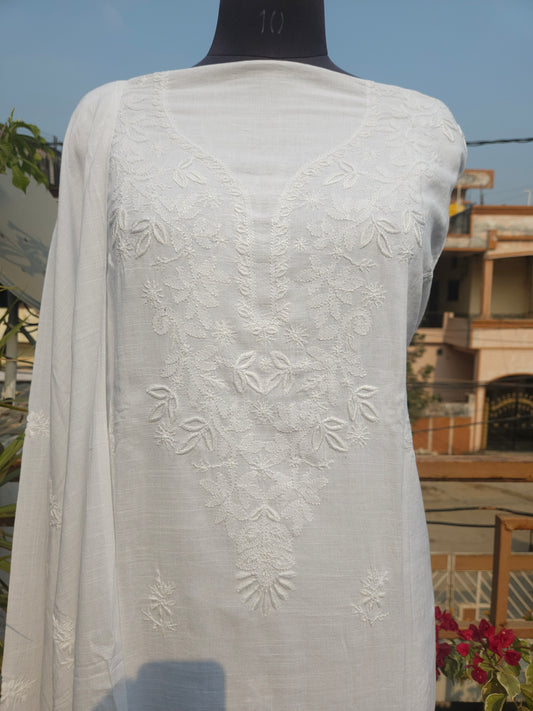 Linen Chikankari 2-Piece Suit with heavy jaal sleeve (PSC017)