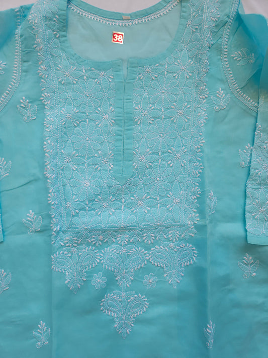 Cotton Voil Stitched Kurtis Blue (PS072)