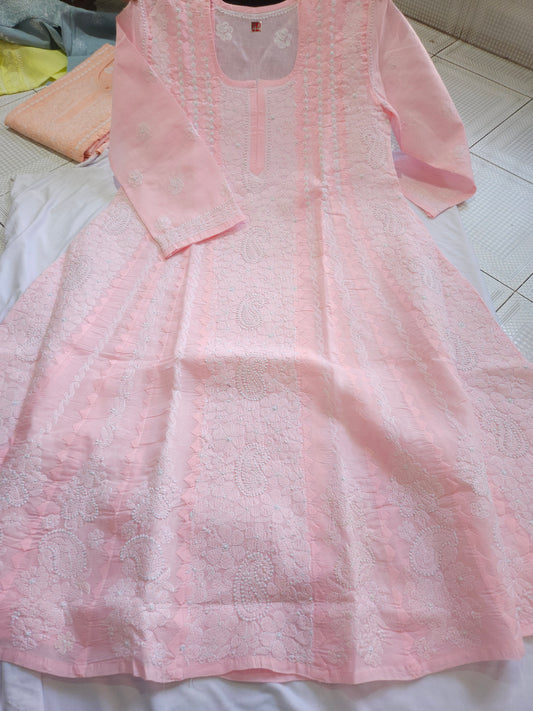 Cotton Voil Heavy Daraz Chikankari Anarkali Stitched