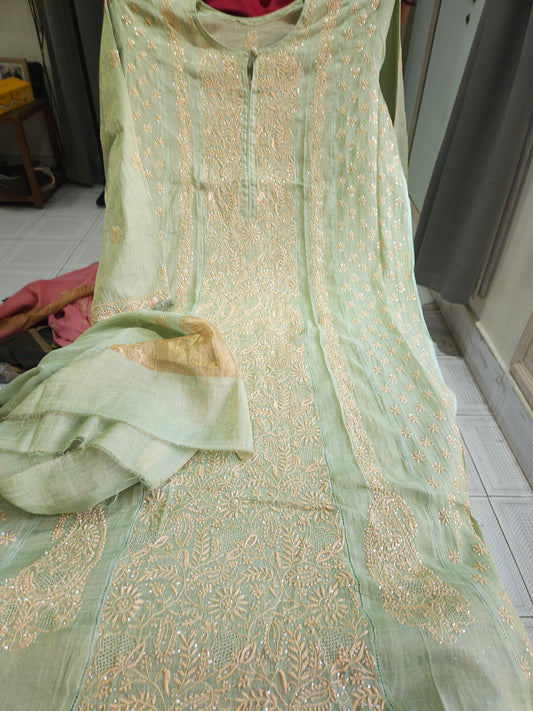Pure Zari Tissue 2Piece Aline Chikankari Suit