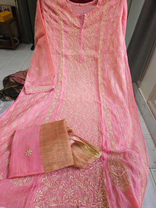 Pure Zari Tissue 2piece Aline Chikankari Suit