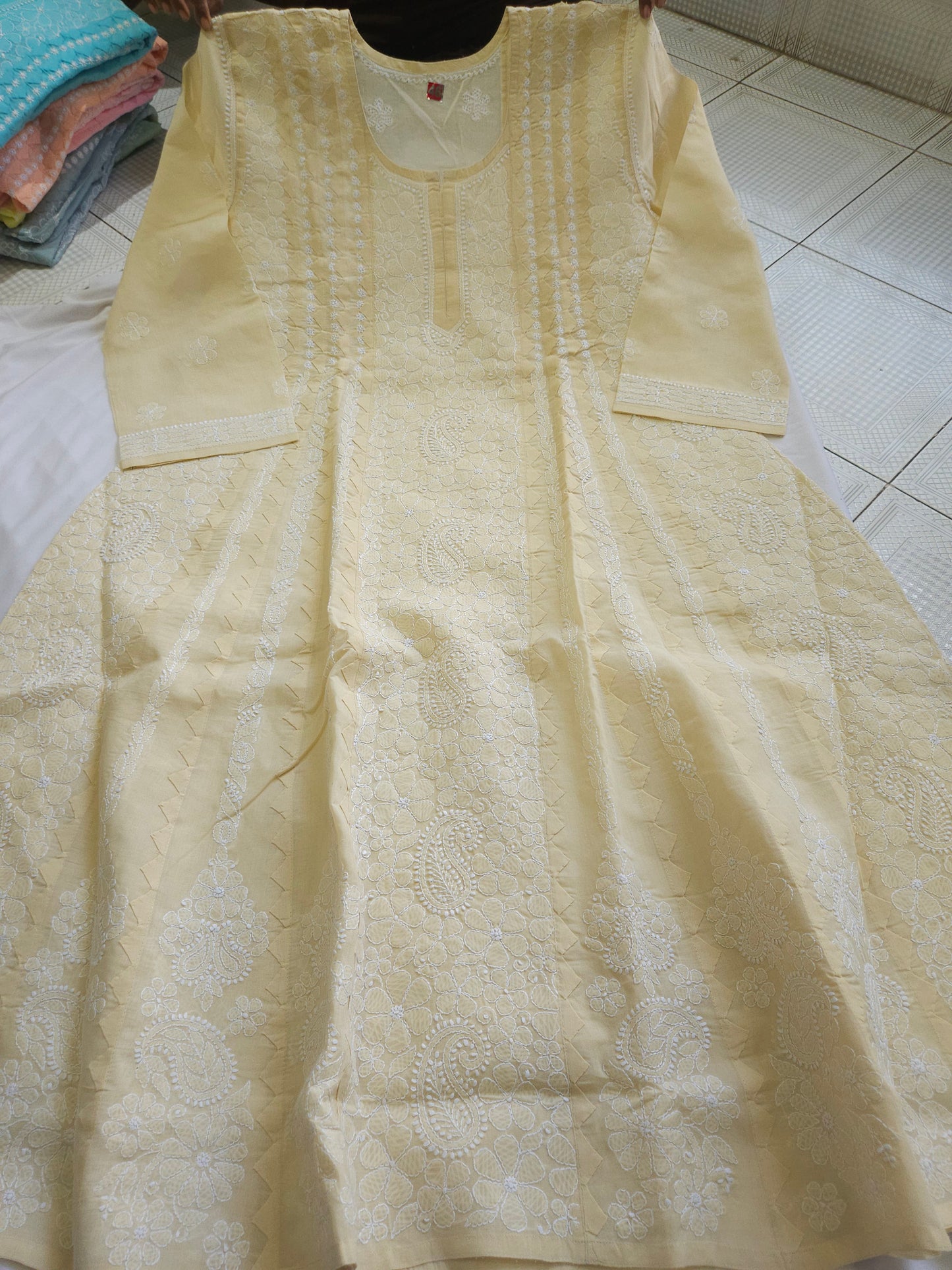 Cotton Voil Daraz Heavy Chikankari Anarkali Stitched