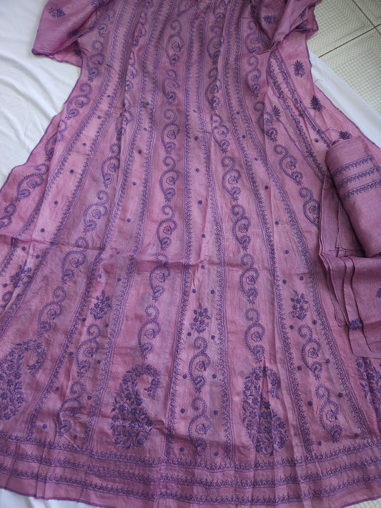 Tussar Silk 2-Piece Anarkali Set