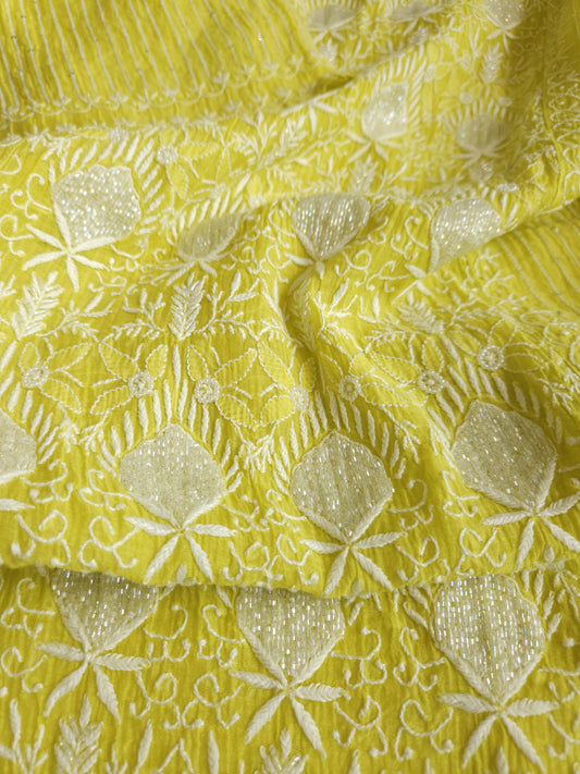 Malmal Chanderi 2-Piece Set (Lime Yellow)