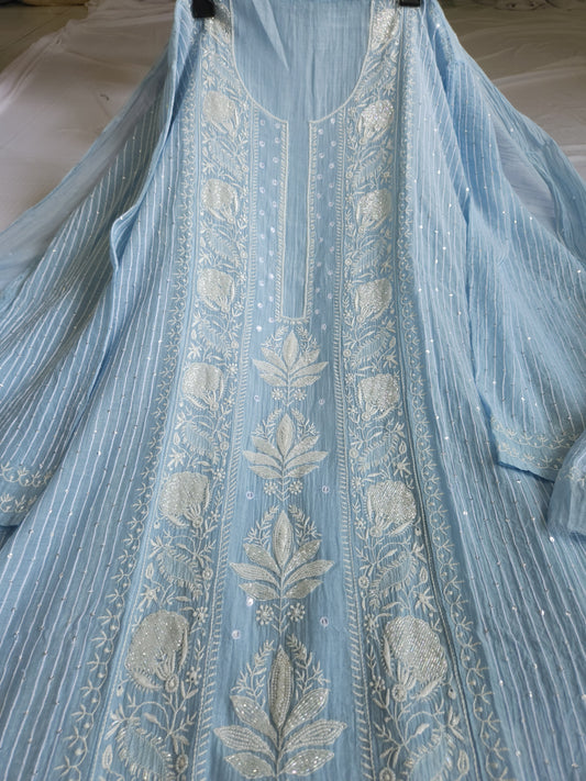 Malmal Chanderi 2-Piece Set (Light Blue)