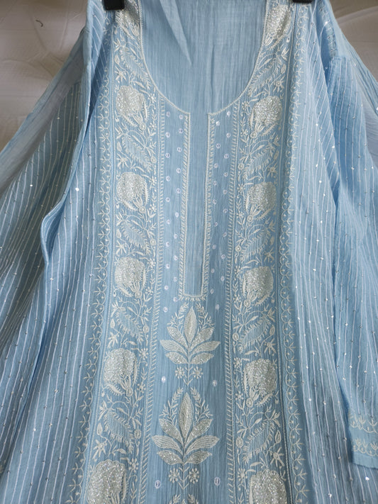 Malmal Chanderi 2-Piece Set (Light Blue)