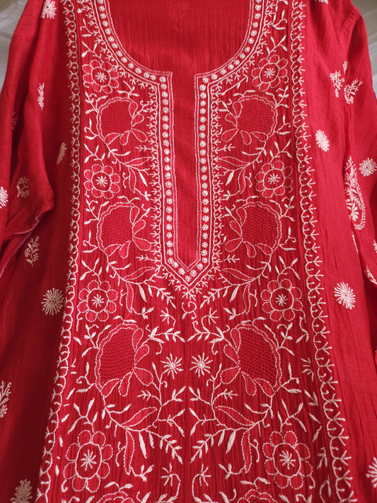 Malmal Chanderi 2-Piece Set (Red)