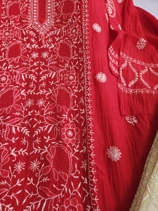 Malmal Chanderi 2-Piece Set (Red)