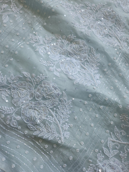 Organza Silk Saree (Dusty Nude Green)