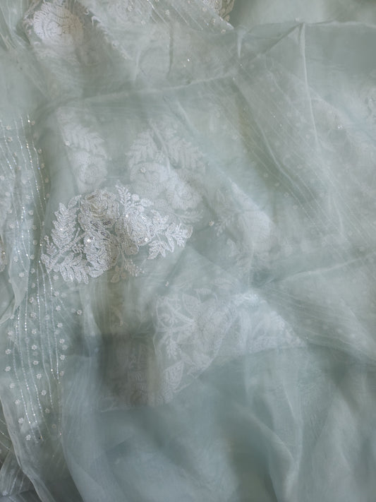 Organza Silk Saree (Dusty Nude Green)