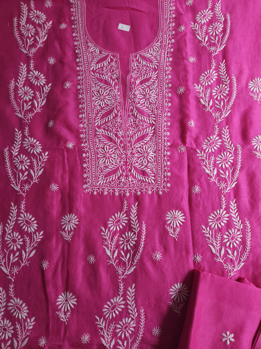 Maheshwari Chanderi 2-Piece Set (Hot Pink)