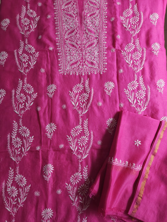Maheshwari Chanderi 2-Piece Set (Hot Pink)