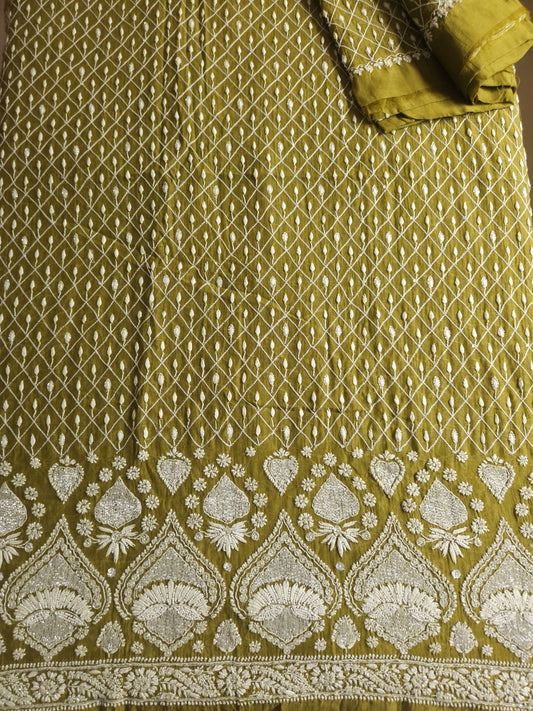 Malmal Chanderi 2-Piece Set (Mehendi Green)