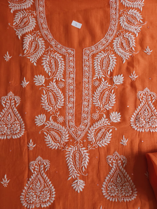Malmal Chanderi 2-Piece Set (Orange)