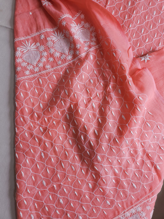 Malmal Chanderi 2-Piece Set (Pinkish Peach)