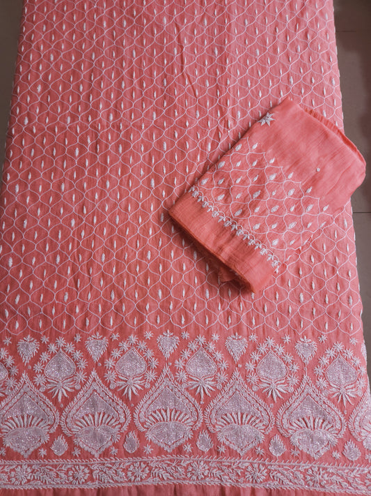 Malmal Chanderi 2-Piece Set (Pinkish Peach)