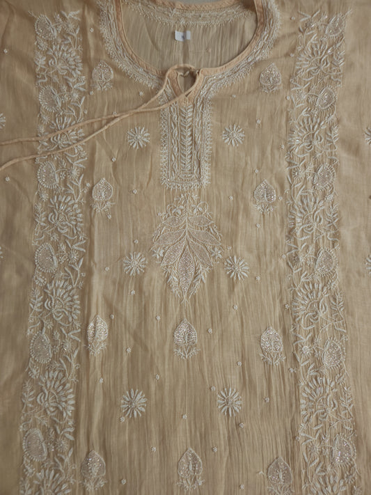 Malmal Chanderi Kaftan (Light Brown)