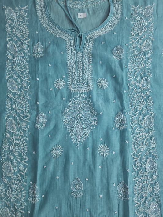 Malmal Chanderi Kaftan (Greenish Blue)