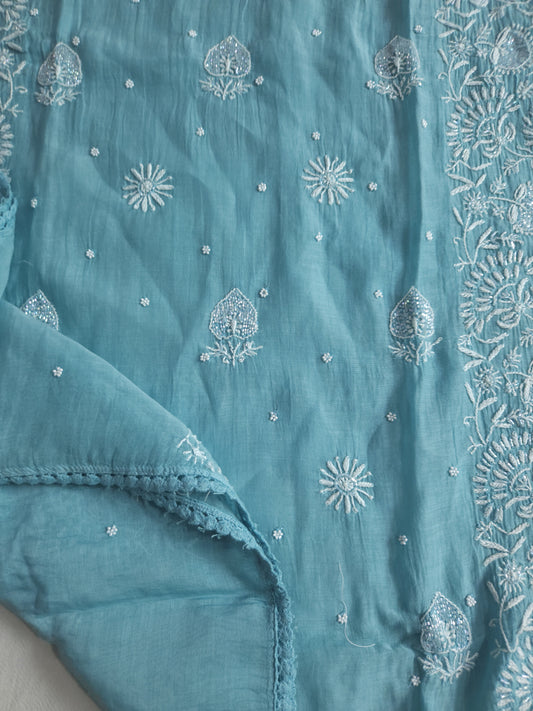 Malmal Chanderi Kaftan (Greenish Blue)