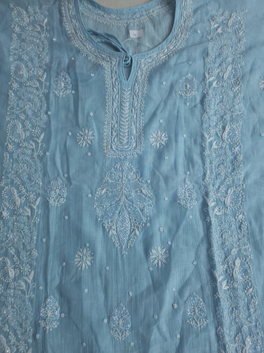 Malmal Chanderi Kaftan (Blue)