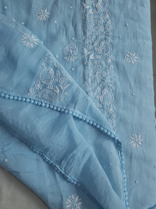 Malmal Chanderi Kaftan (Blue)