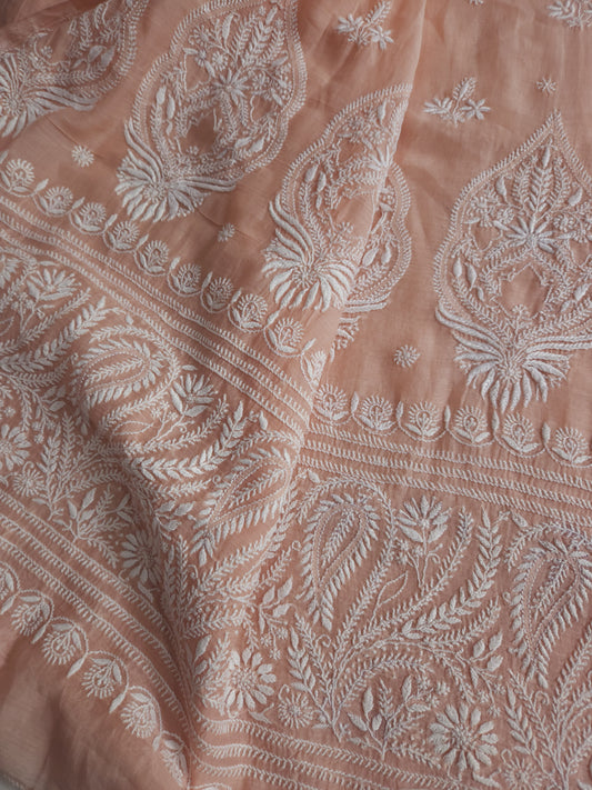 Malmal Chanderi Saree (Peach)