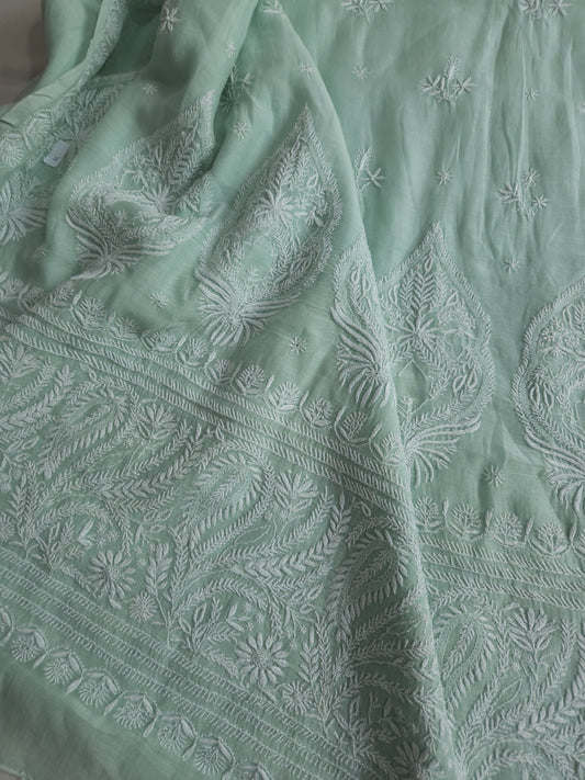 Malmal Chanderi Saree (Sea Green)