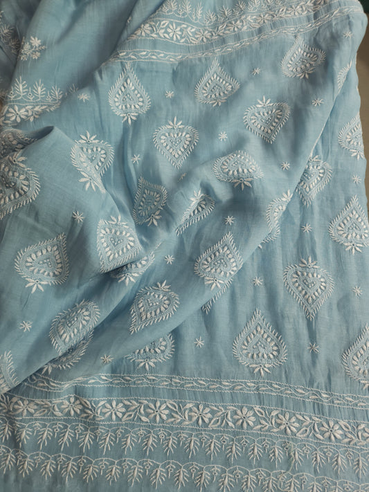 Malmal Chanderi Saree (Ice Blue)