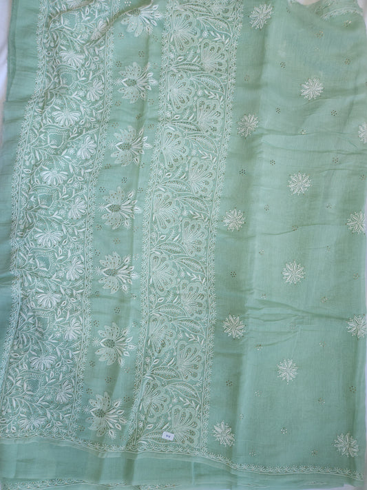 Malmal Chanderi Saree (Light Green)