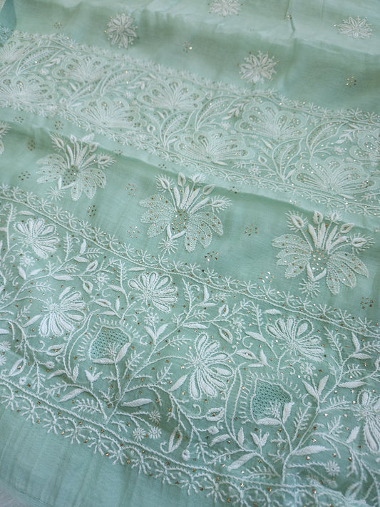 Malmal Chanderi Saree (Light Green)