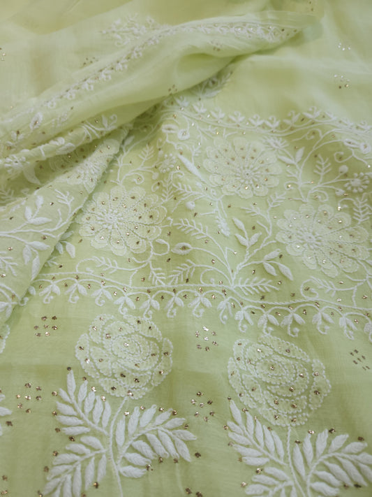 Malmal Chanderi Saree (Pista Green)