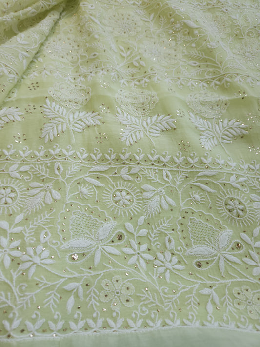 Malmal Chanderi Saree (Pista Green)