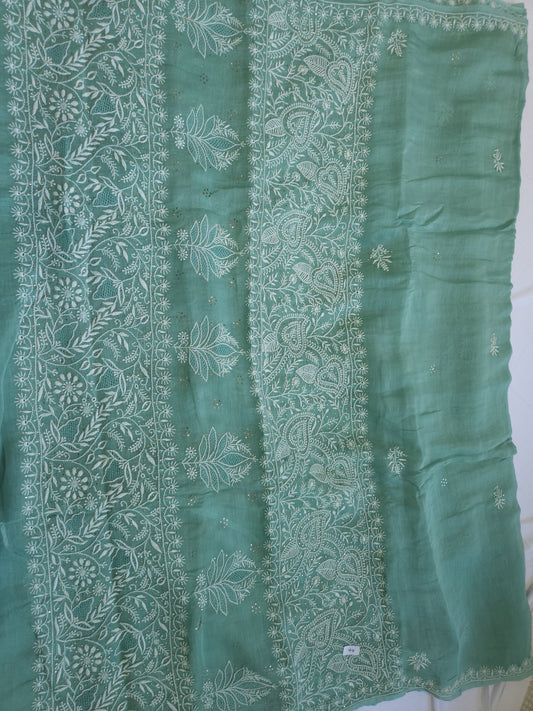 Malmal Chanderi Saree (Bluish Green)