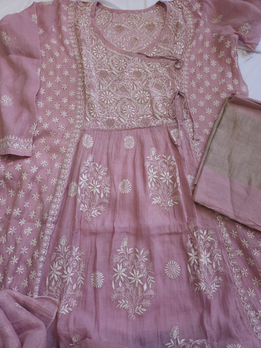 Pure Zari Tissue 2-Piece Angrakha Set (Dark Blush Pink)