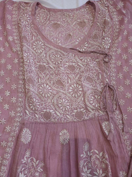 Pure Zari Tissue 2-Piece Angrakha Set (Dark Blush Pink)